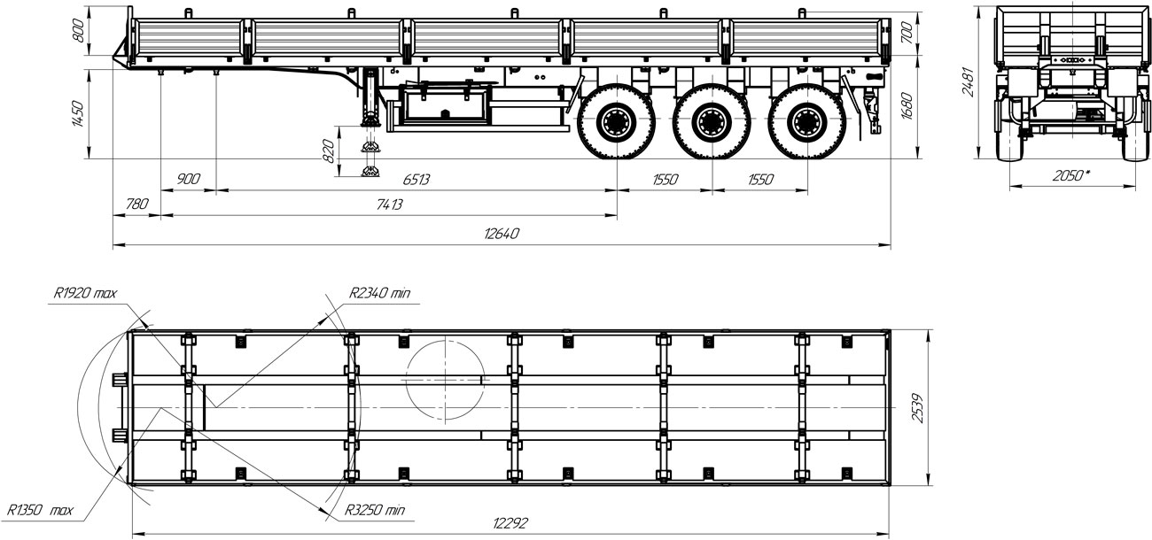 Габаритный чертеж для Полуприцеп-штанговоз 9178-016Б3 (33 т.)