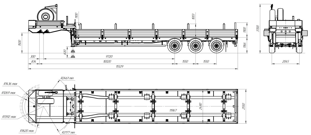 Габаритный чертеж для Полуприцеп-штанговоз 9178-037В3 (36 т.)