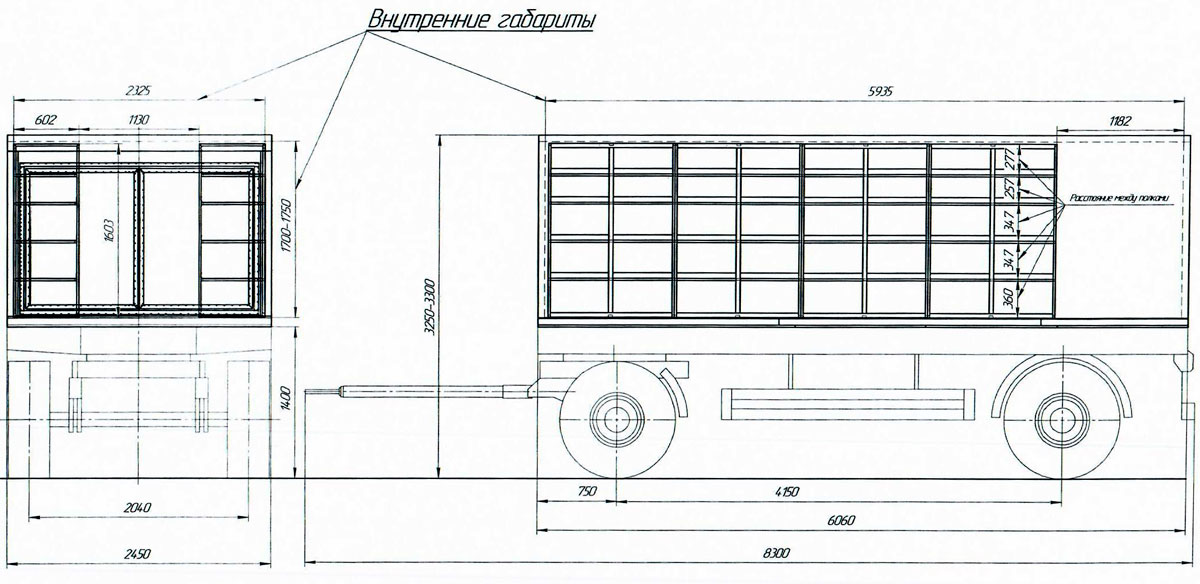 Габаритный чертеж для складского вагон-дома ПФ-С001