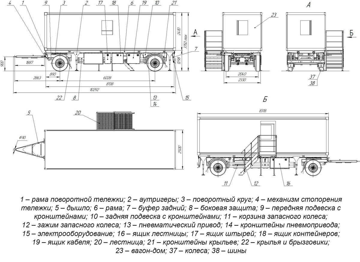 Габаритный чертеж для вагон-дома жилого ПФ2-004