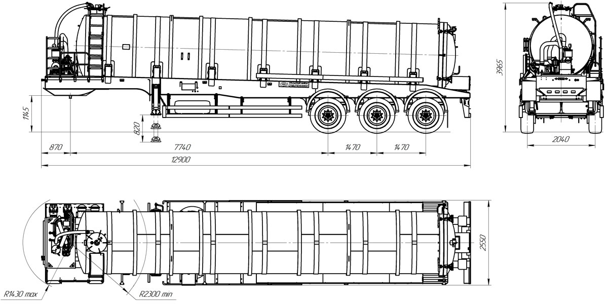 Габаритный чертеж для Полуприцеп-цистерна вакуумная ППЦВ-30 (001)