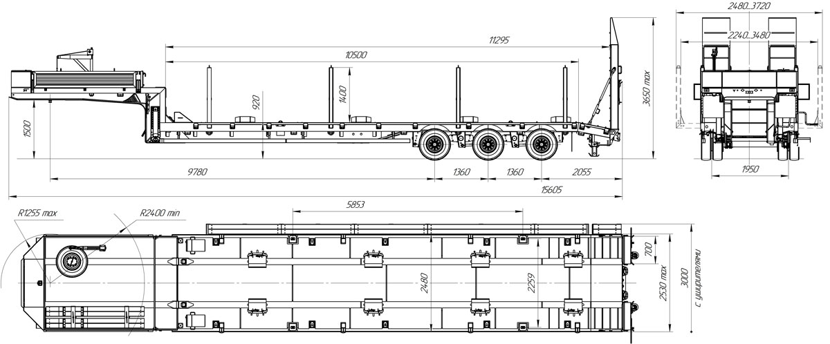 Габаритный чертеж для Полуприцеп-контейнеровоз 9177-016Н3 (35 т.)