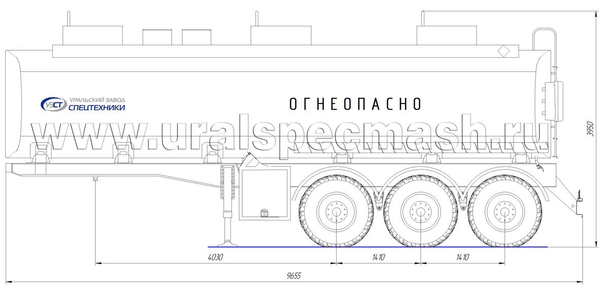Габаритный чертеж для Полуприцеп-цистерна ППЦ-34 для ГСМ (3-осный, прямое сечение)