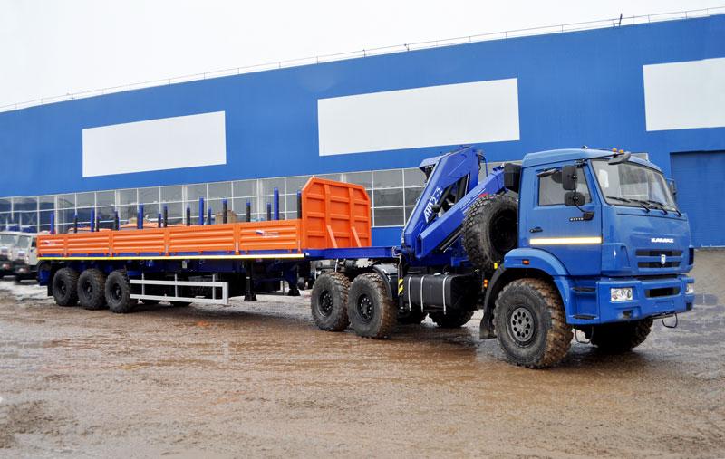 Автопоезд полуприцеп-штанговоз (34,5 т.) + седельный тягач Камаз 43118 с КМУ АНТ 12-2
